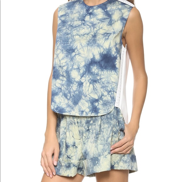 3.1 Phillip Lim Tops - BNWT 3.1 Phillip Lim blue tie dye High-Low Hem Tank with leather detail